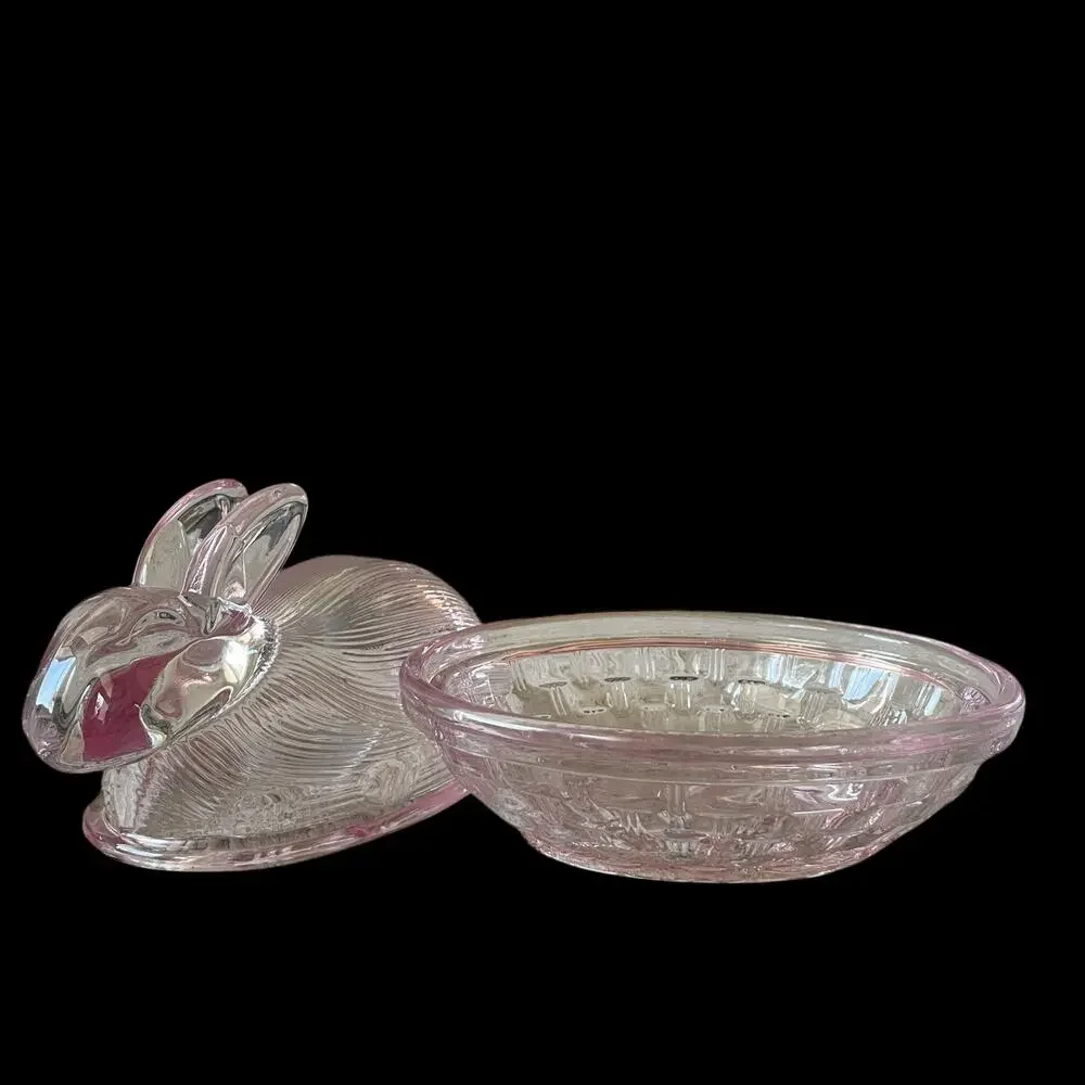 Bunny Boulevard Pink Glass Bunny Candy Jar Posh Easter Spring Decor NEW